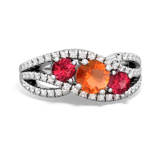 fire opal-lab ruby three stone pave ring