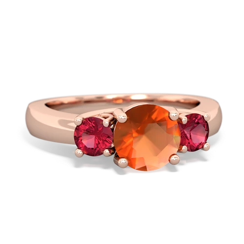 Fire Opal Genuine Fire Opal with Lab Created Ruby and Genuine Opal Three Stone Trellis ring Ring