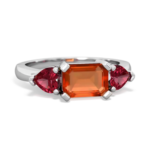 Fire Opal Genuine Fire Opal with Lab Created Ruby and Genuine Aquamarine Three Stone ring Ring