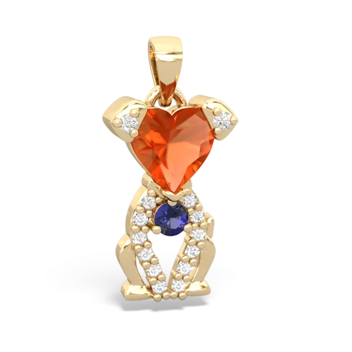 fire opal-lab sapphire birthstone puppy pendant
