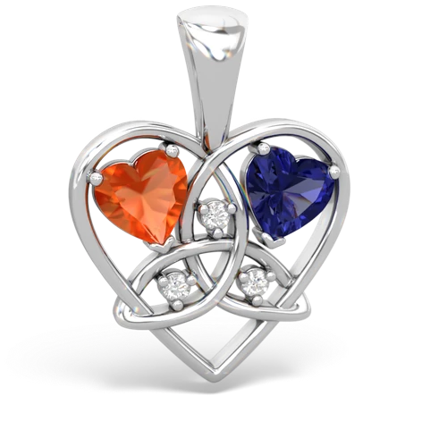fire opal-lab sapphire celtic heart pendant