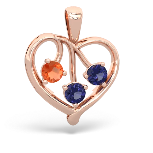 fire opal-lab sapphire love heart pendant