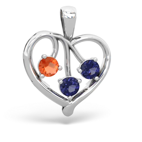 Fire Opal Genuine Fire Opal with Lab Created Sapphire and Genuine Emerald Glowing Heart pendant Pendant