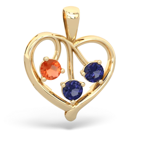 fire opal-lab sapphire love heart pendant