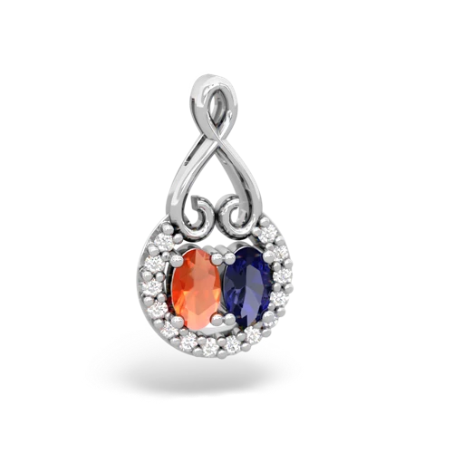 fire opal-lab sapphire love nest pendant