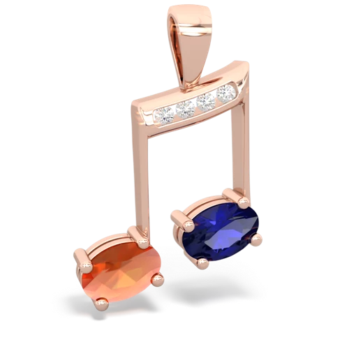 fire opal-lab sapphire music notes pendant