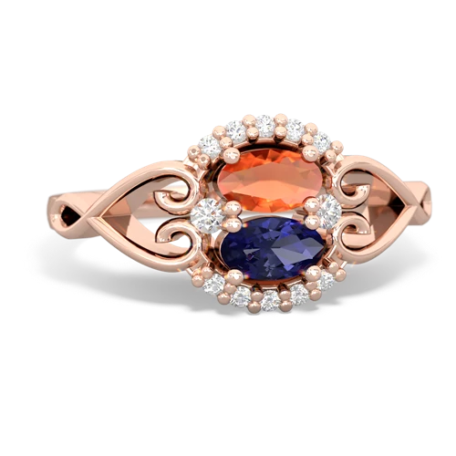 fire opal-lab sapphire antique keepsake ring