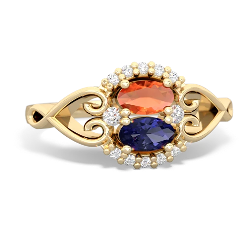 fire opal-lab sapphire antique keepsake ring