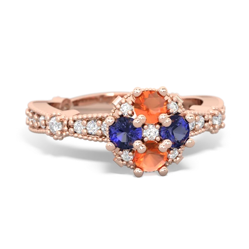 fire opal-lab sapphire art deco engagement ring