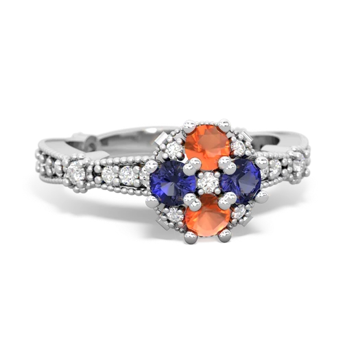 fire opal-lab sapphire art deco engagement ring