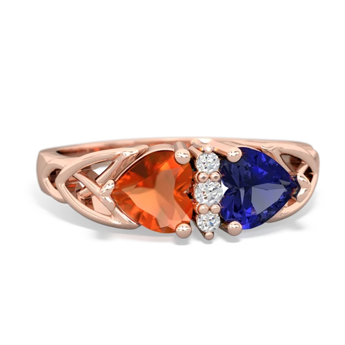 fire opal-lab sapphire celtic ring