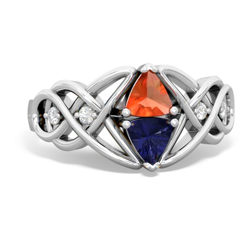 fire opal-lab sapphire celtic knot ring