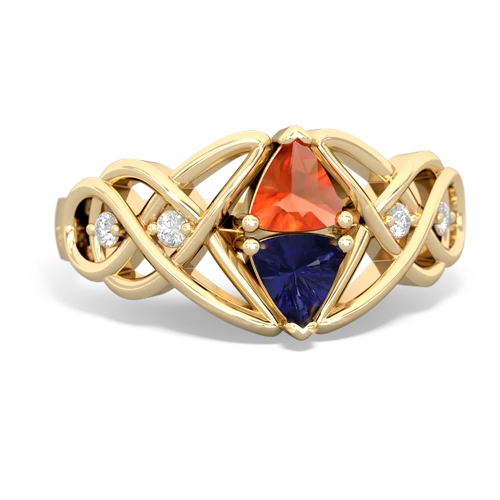 fire opal-lab sapphire celtic knot ring