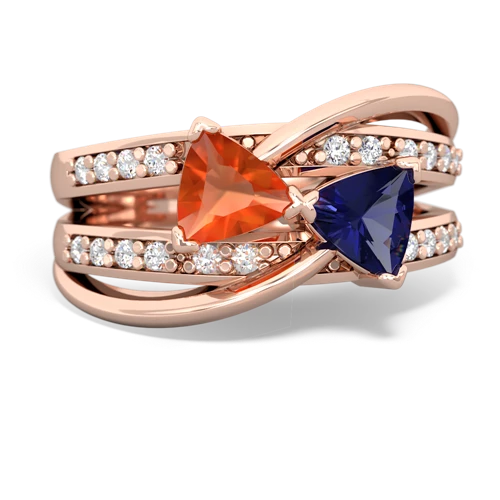 fire opal-lab sapphire couture ring