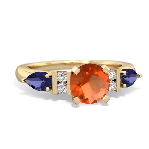 fire opal-lab sapphire engagement ring