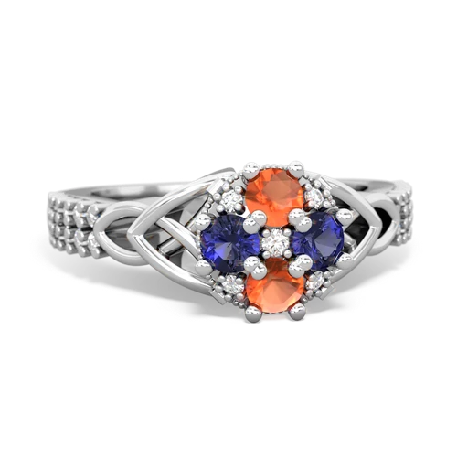 fire opal-lab sapphire engagement ring