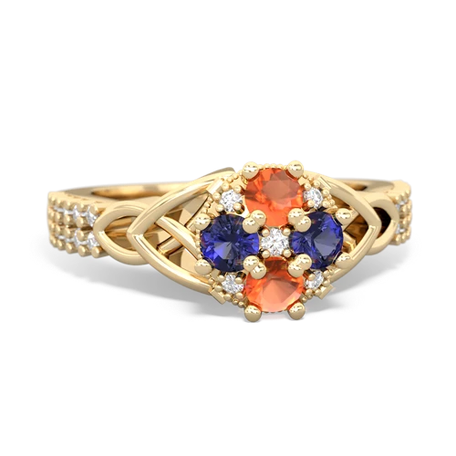 fire opal-lab sapphire engagement ring