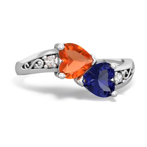 fire opal-lab sapphire filligree ring
