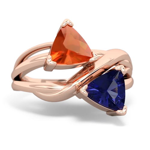 fire opal-lab sapphire filligree ring