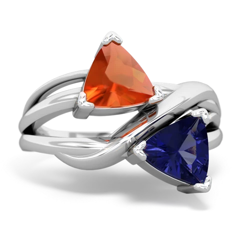 fire opal-lab sapphire filligree ring