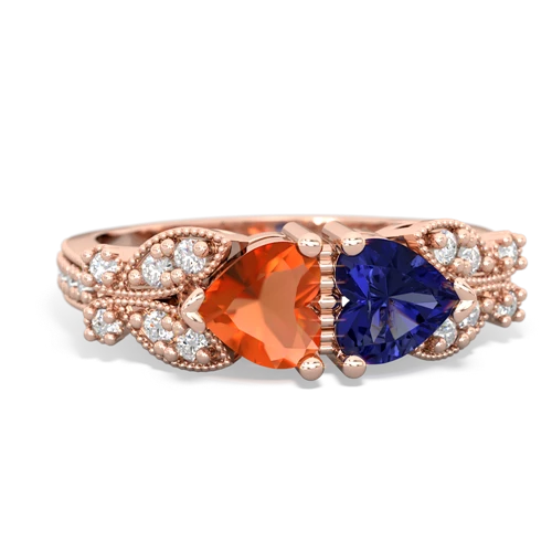 fire opal-lab sapphire keepsake butterfly ring
