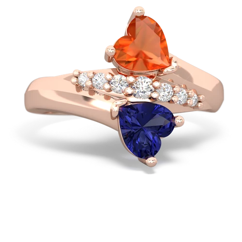fire opal-lab sapphire modern ring