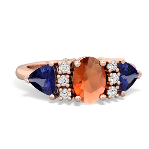Fire Opal Genuine Fire Opal with Lab Created Sapphire and Lab Created Alexandrite Antique Style Three Stone ring Ring