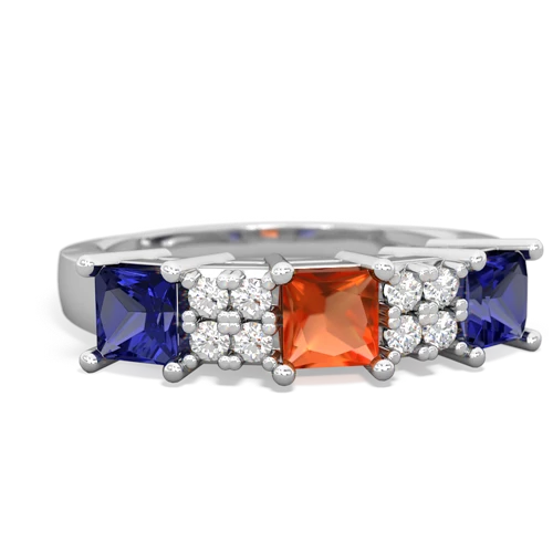 Fire Opal Genuine Fire Opal with Lab Created Sapphire and Genuine Emerald Three Stone ring Ring