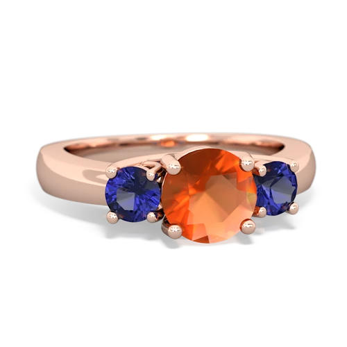 Fire Opal Genuine Fire Opal with Lab Created Sapphire and Lab Created Alexandrite Three Stone Trellis ring Ring