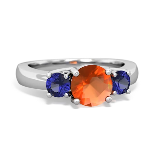 fire opal-lab sapphire timeless ring