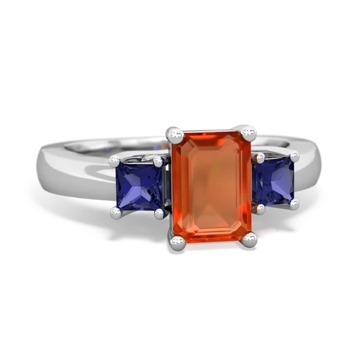 fire opal-lab sapphire timeless ring