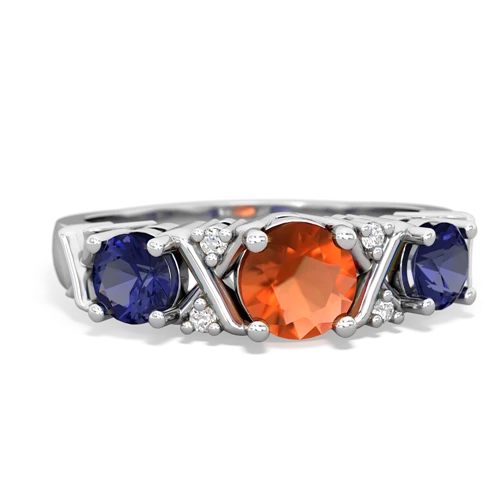 fire opal-lab sapphire timeless ring