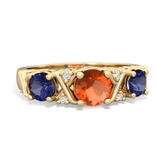 fire opal-lab sapphire timeless ring