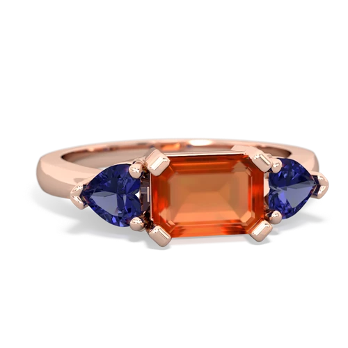 fire opal-lab sapphire timeless ring