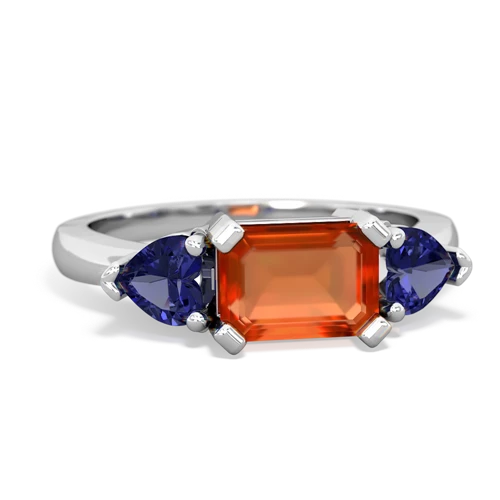 fire opal-lab sapphire timeless ring