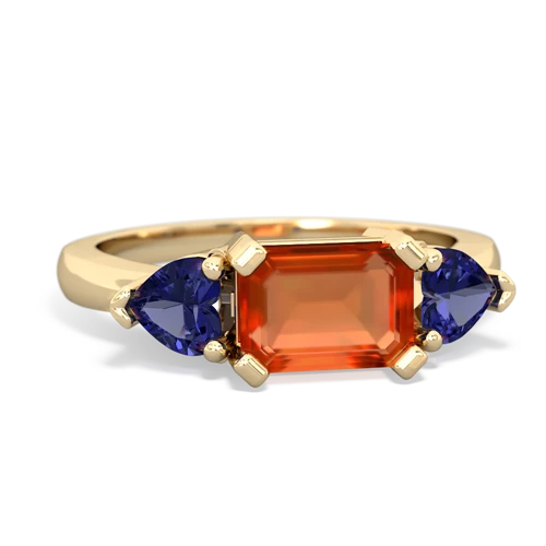 fire opal-lab sapphire timeless ring