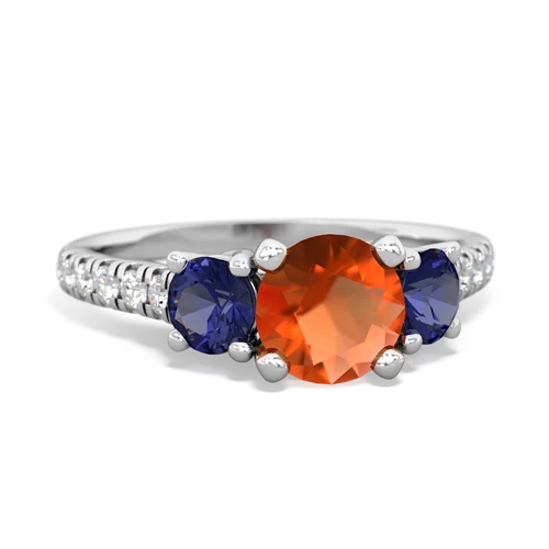fire opal-lab sapphire trellis pave ring