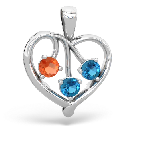 Fire Opal Genuine Fire Opal with Genuine London Blue Topaz and Genuine Fire Opal Glowing Heart pendant Pendant