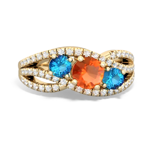 fire opal-london topaz three stone pave ring