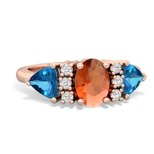 Fire Opal Genuine Fire Opal with Genuine London Blue Topaz and Genuine Fire Opal Antique Style Three Stone ring Ring