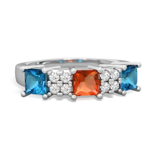 Fire Opal Genuine Fire Opal with Genuine London Blue Topaz and Genuine Fire Opal Three Stone ring Ring
