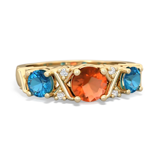 Fire Opal Genuine Fire Opal with Genuine London Blue Topaz and Genuine Fire Opal Hugs and Kisses ring Ring