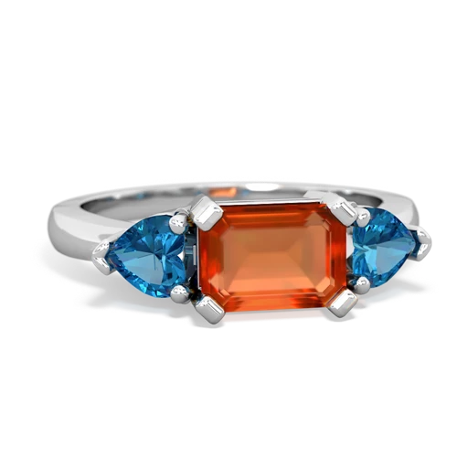 Fire Opal Genuine Fire Opal with Genuine London Blue Topaz and Genuine Fire Opal Three Stone ring Ring