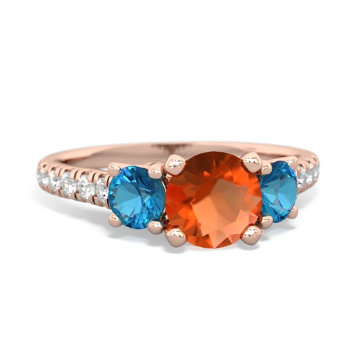 Fire Opal Genuine Fire Opal with Genuine London Blue Topaz and Genuine Aquamarine Pave Trellis ring Ring