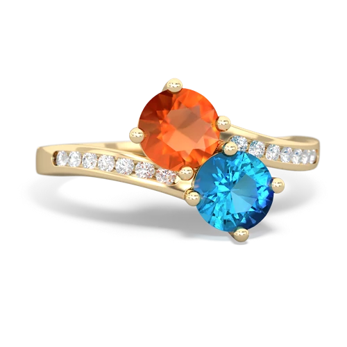 fire opal-london topaz two stone channel ring