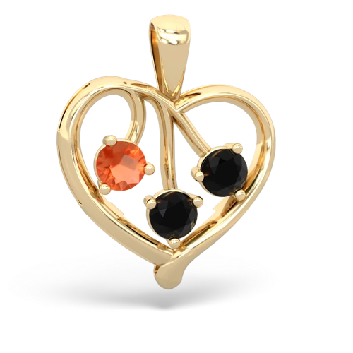 fire opal-onyx love heart pendant