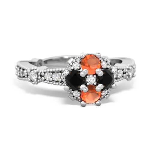 fire opal-onyx art deco engagement ring