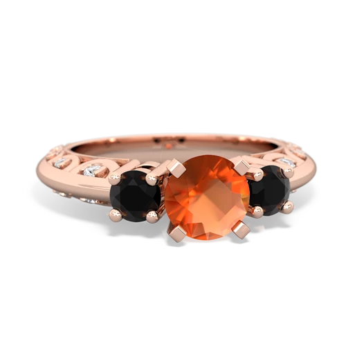 Fire Opal Genuine Fire Opal with Genuine Black Onyx Art Deco ring Ring