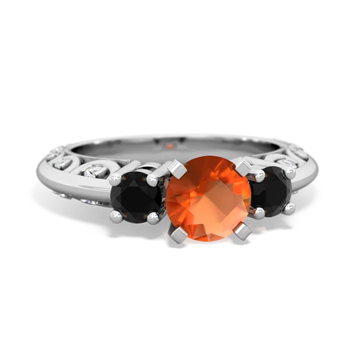 fire opal-onyx engagement ring
