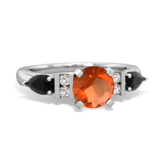 Fire Opal Genuine Fire Opal with Genuine Black Onyx and Genuine Opal Engagement ring Ring
